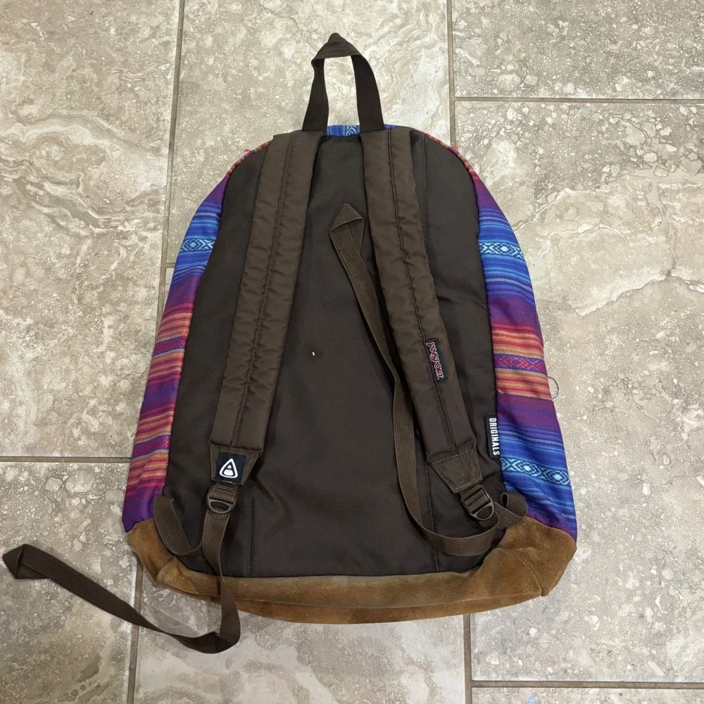 JanSport Originals Backpack Southwestern Stripe Canvas Suede Bottom Blue Purple
